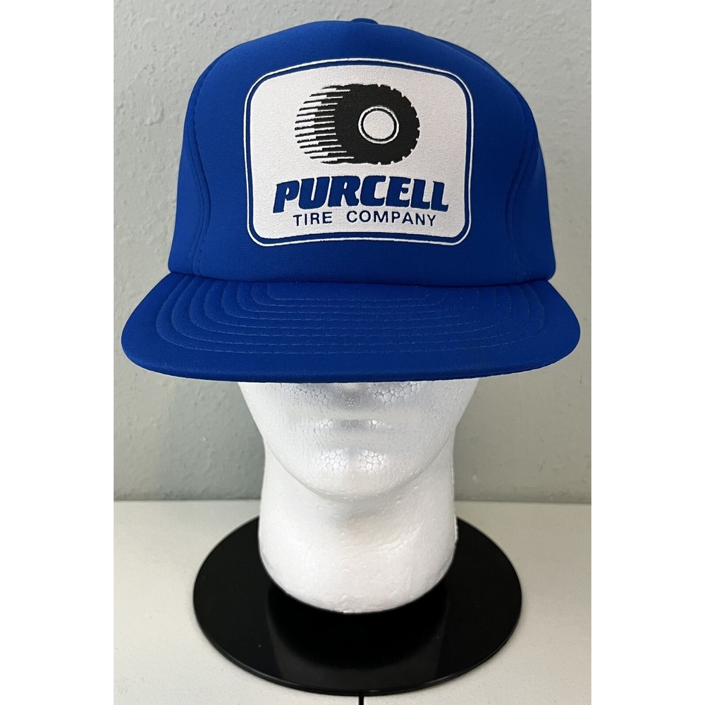 Speedway Purcell Tire Company Snapback Foam Lined Trucker Hat Blue Vintage